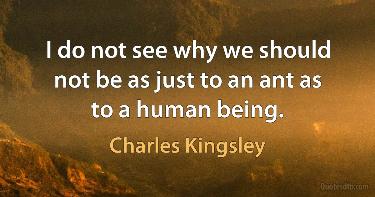 I do not see why we should not be as just to an ant as to a human being. (Charles Kingsley)