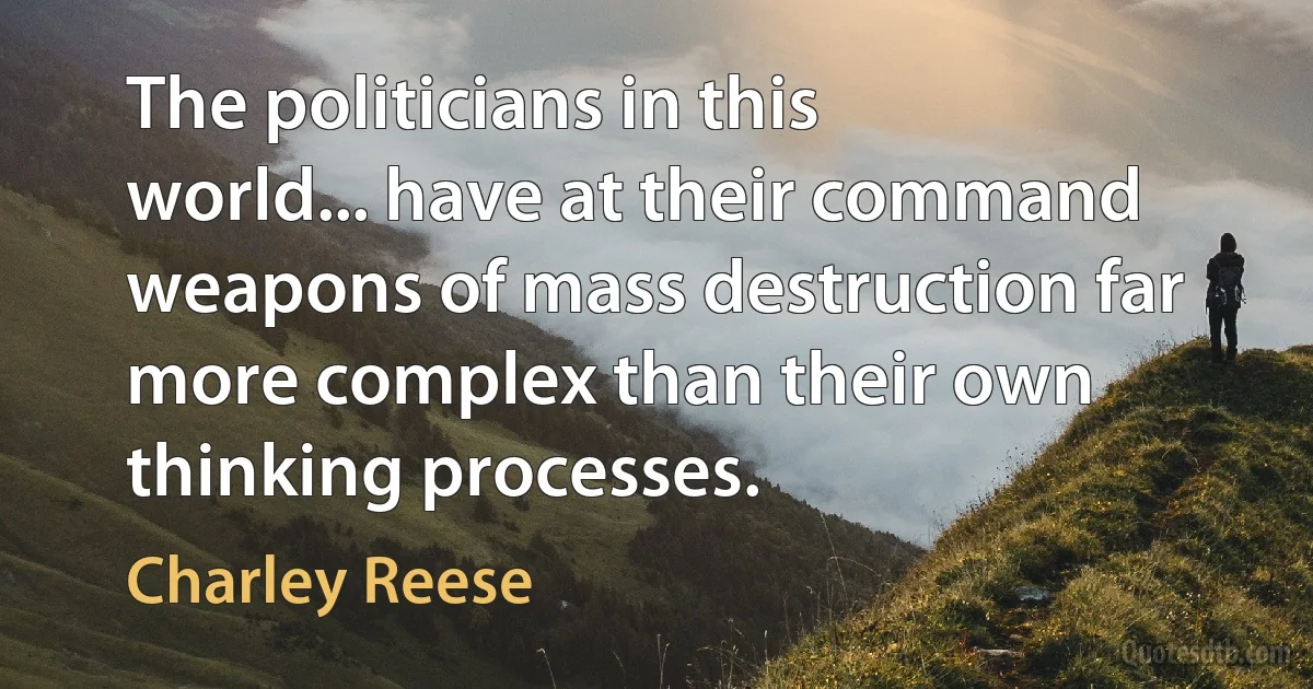 The politicians in this world... have at their command weapons of mass destruction far more complex than their own thinking processes. (Charley Reese)