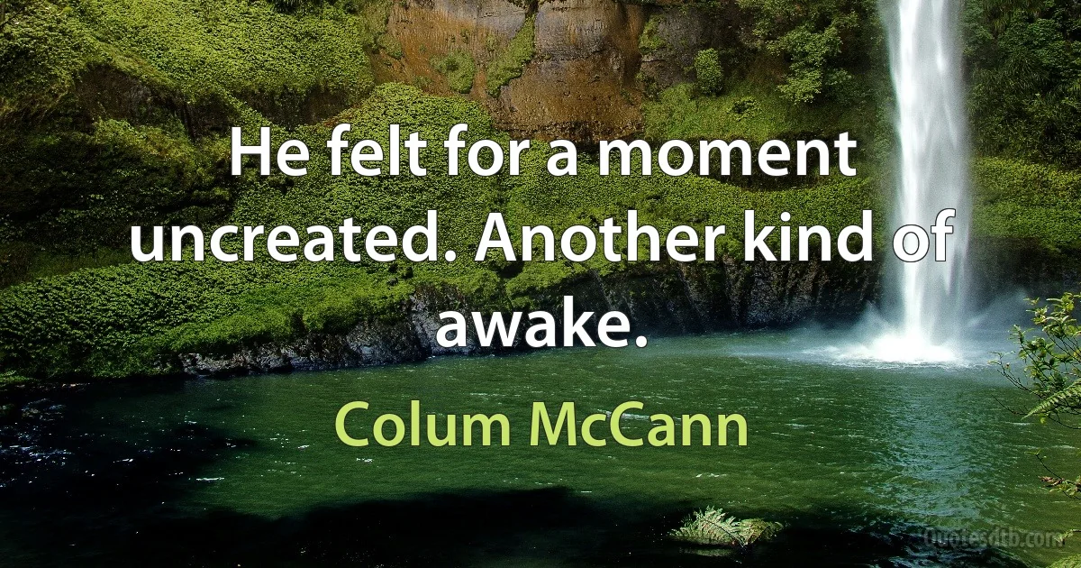 He felt for a moment uncreated. Another kind of awake. (Colum McCann)