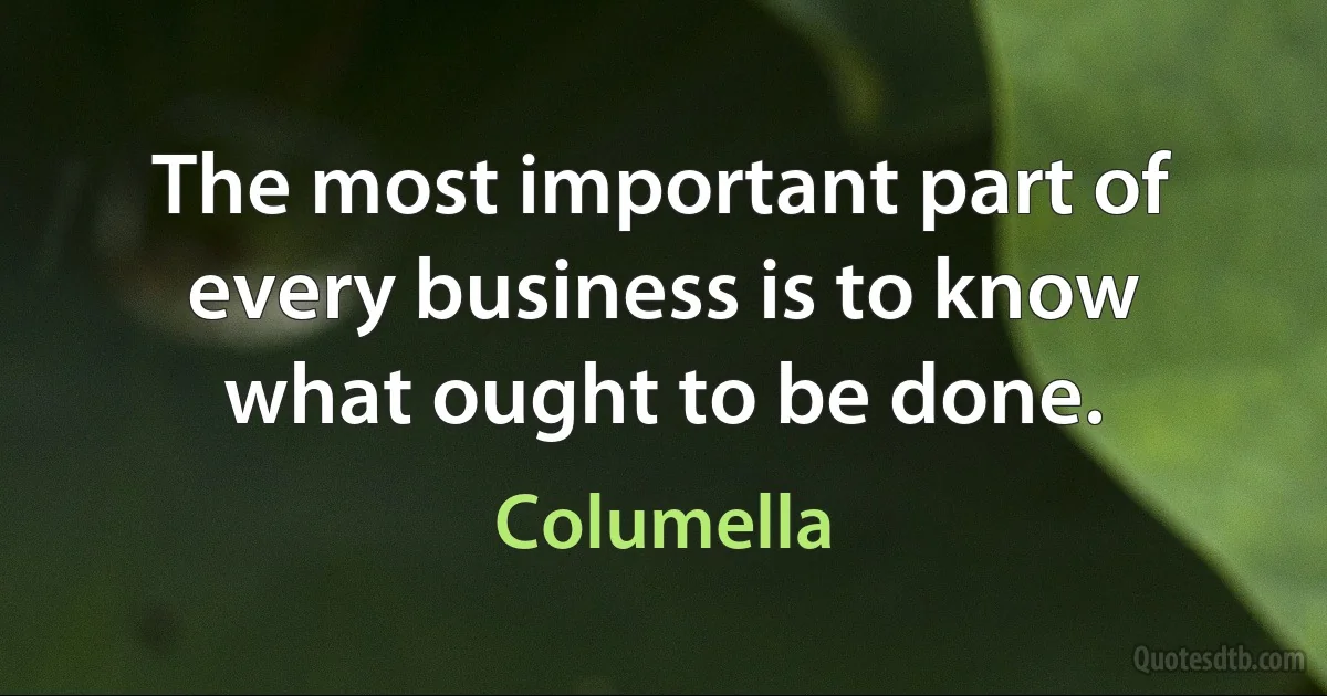 The most important part of every business is to know what ought to be done. (Columella)