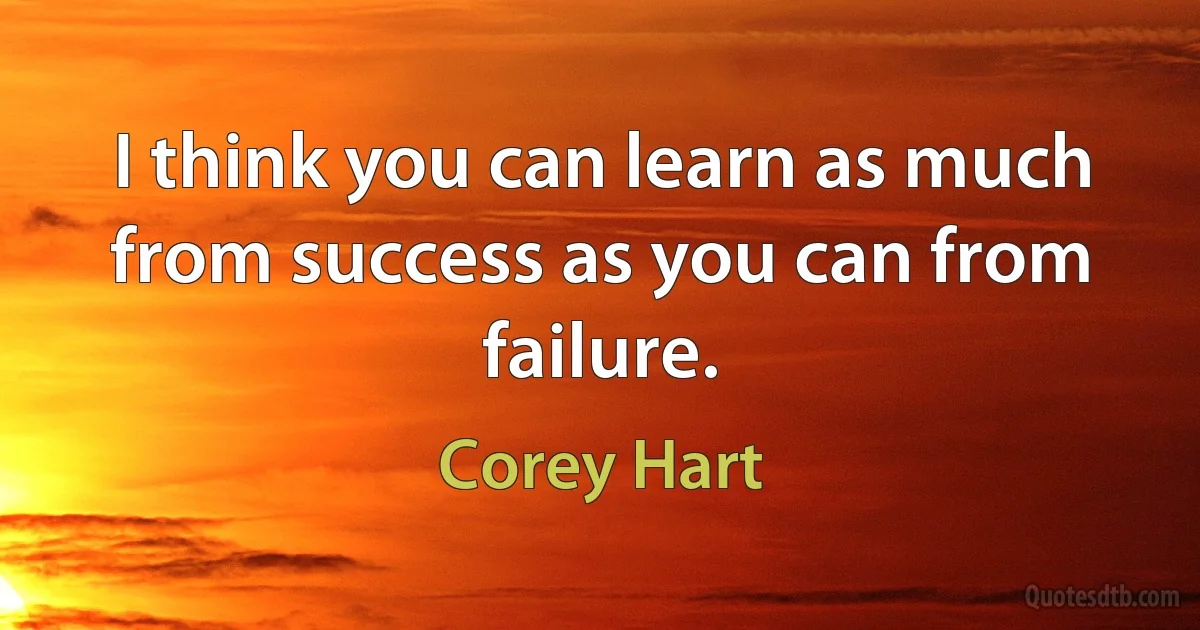 I think you can learn as much from success as you can from failure. (Corey Hart)