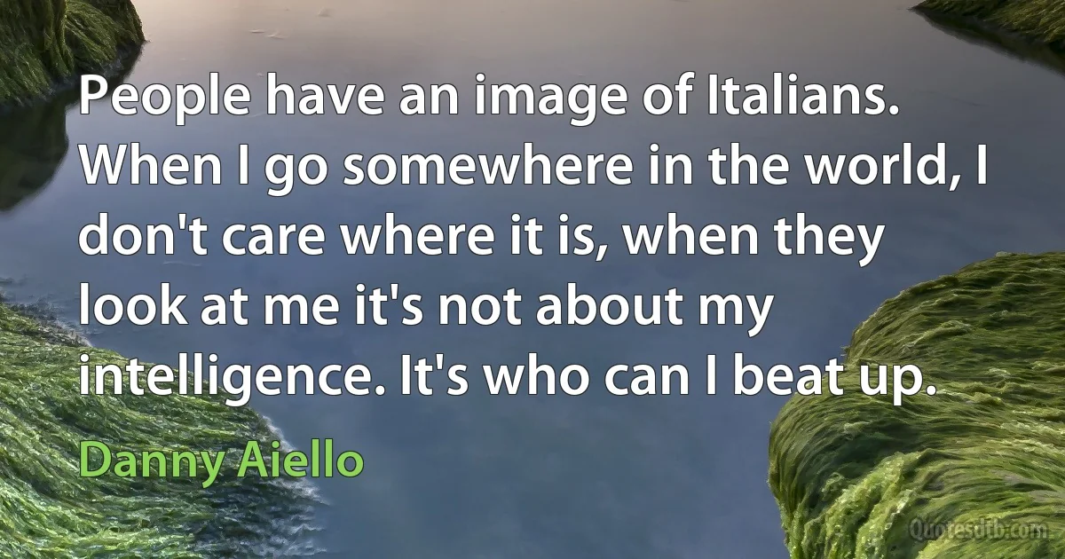 People have an image of Italians. When I go somewhere in the world, I don't care where it is, when they look at me it's not about my intelligence. It's who can I beat up. (Danny Aiello)