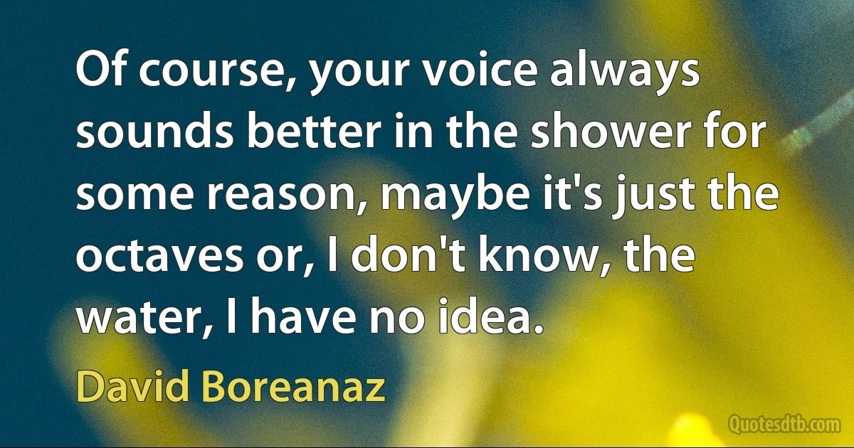 Of course, your voice always sounds better in the shower for some reason, maybe it's just the octaves or, I don't know, the water, I have no idea. (David Boreanaz)