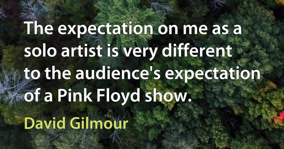 The expectation on me as a solo artist is very different to the audience's expectation of a Pink Floyd show. (David Gilmour)