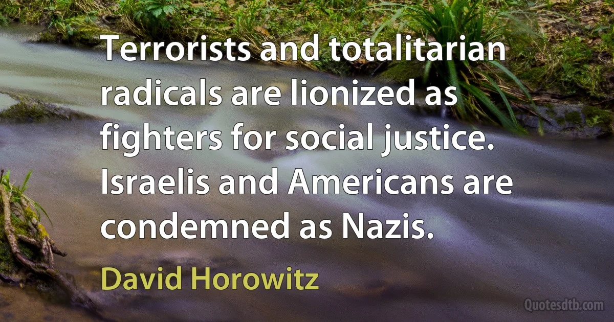 Terrorists and totalitarian radicals are lionized as fighters for social justice. Israelis and Americans are condemned as Nazis. (David Horowitz)