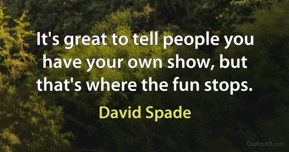 It's great to tell people you have your own show, but that's where the fun stops. (David Spade)