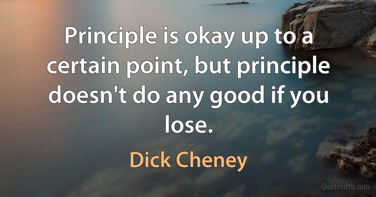 Principle is okay up to a certain point, but principle doesn't do any good if you lose. (Dick Cheney)