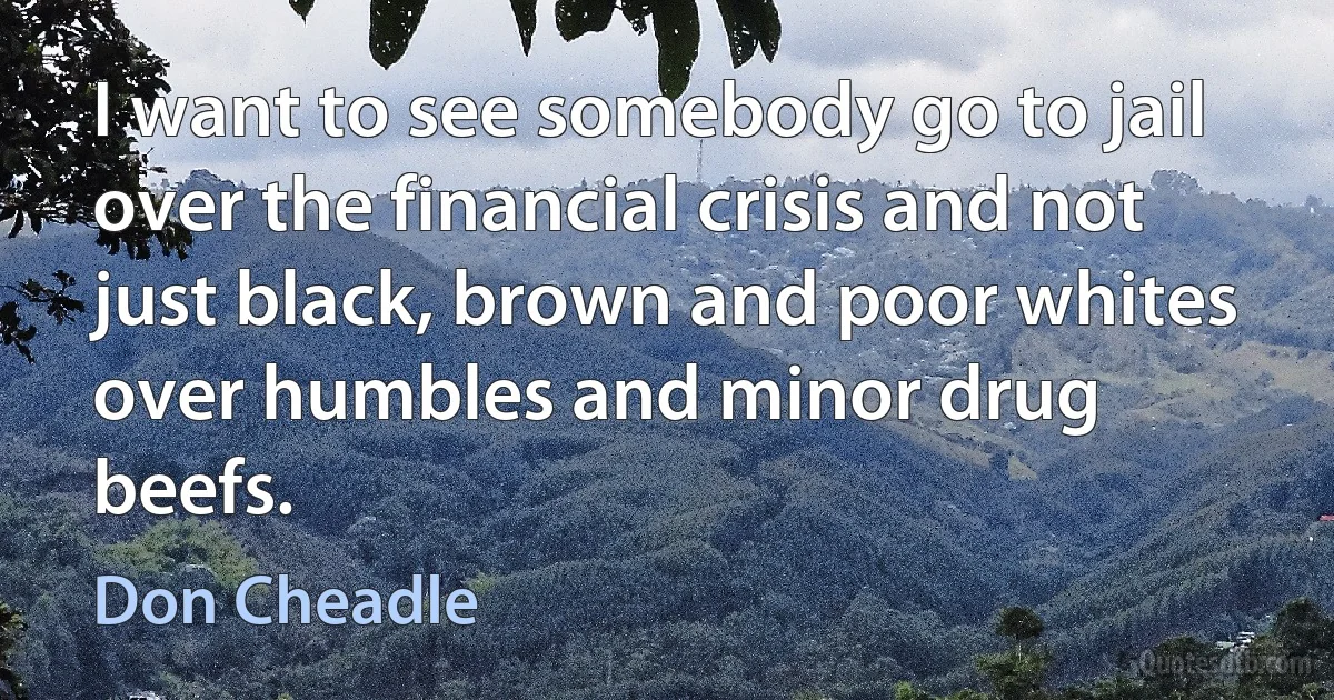 I want to see somebody go to jail over the financial crisis and not just black, brown and poor whites over humbles and minor drug beefs. (Don Cheadle)