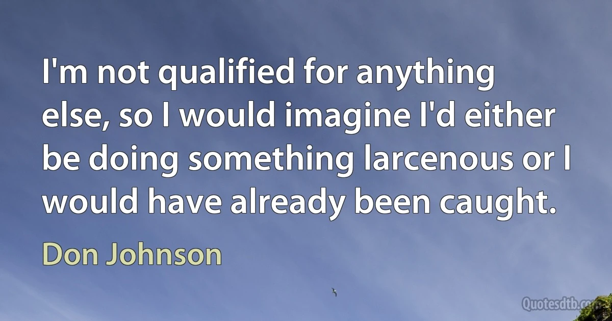 I'm not qualified for anything else, so I would imagine I'd either be doing something larcenous or I would have already been caught. (Don Johnson)