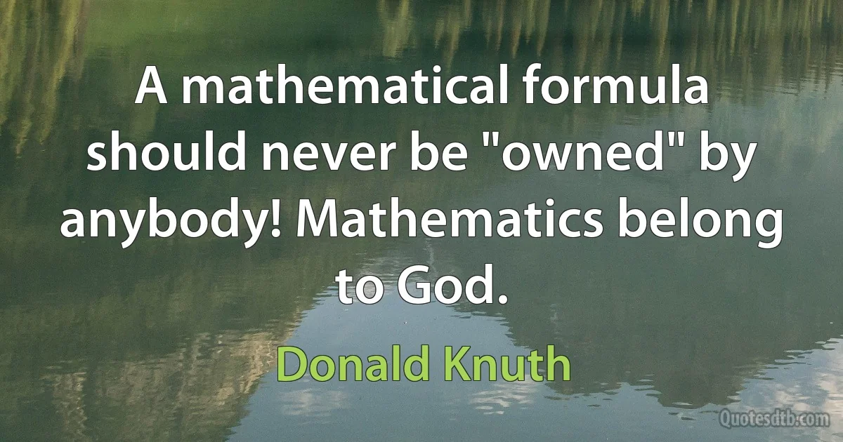 A mathematical formula should never be "owned" by anybody! Mathematics belong to God. (Donald Knuth)