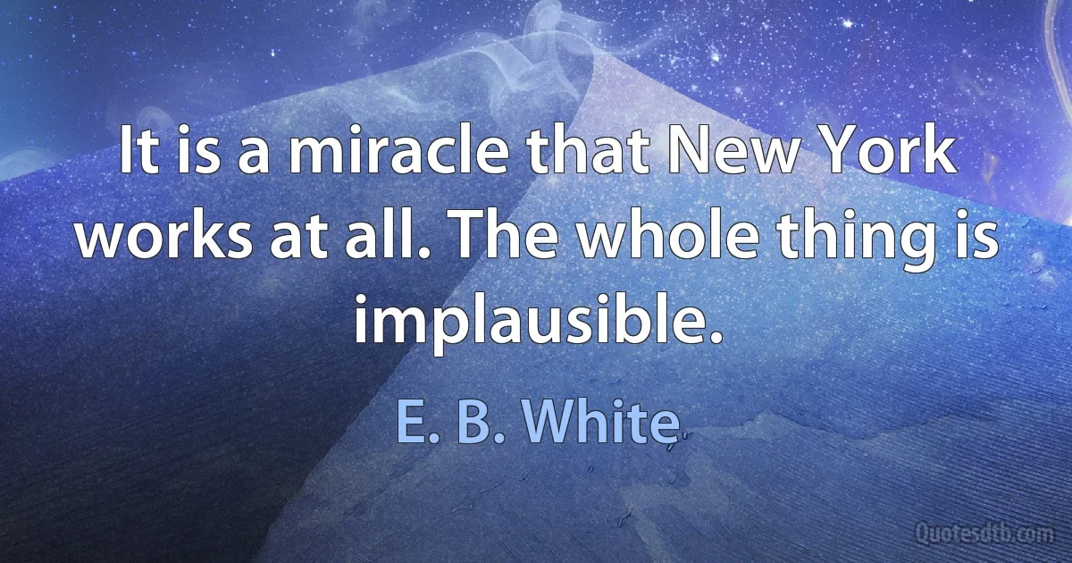 It is a miracle that New York works at all. The whole thing is implausible. (E. B. White)