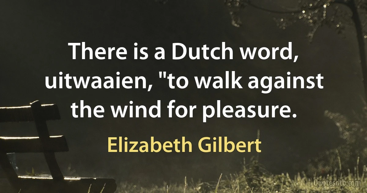 There is a Dutch word, uitwaaien, "to walk against the wind for pleasure. (Elizabeth Gilbert)