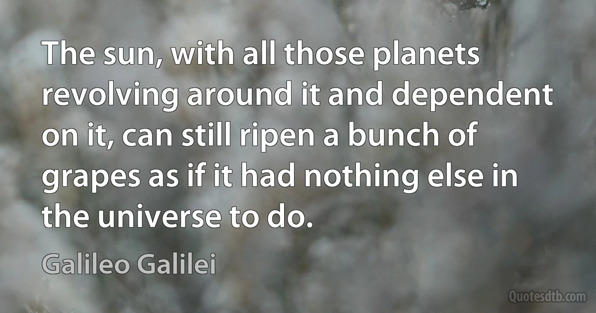 The sun, with all those planets revolving around it and dependent on it, can still ripen a bunch of grapes as if it had nothing else in the universe to do. (Galileo Galilei)