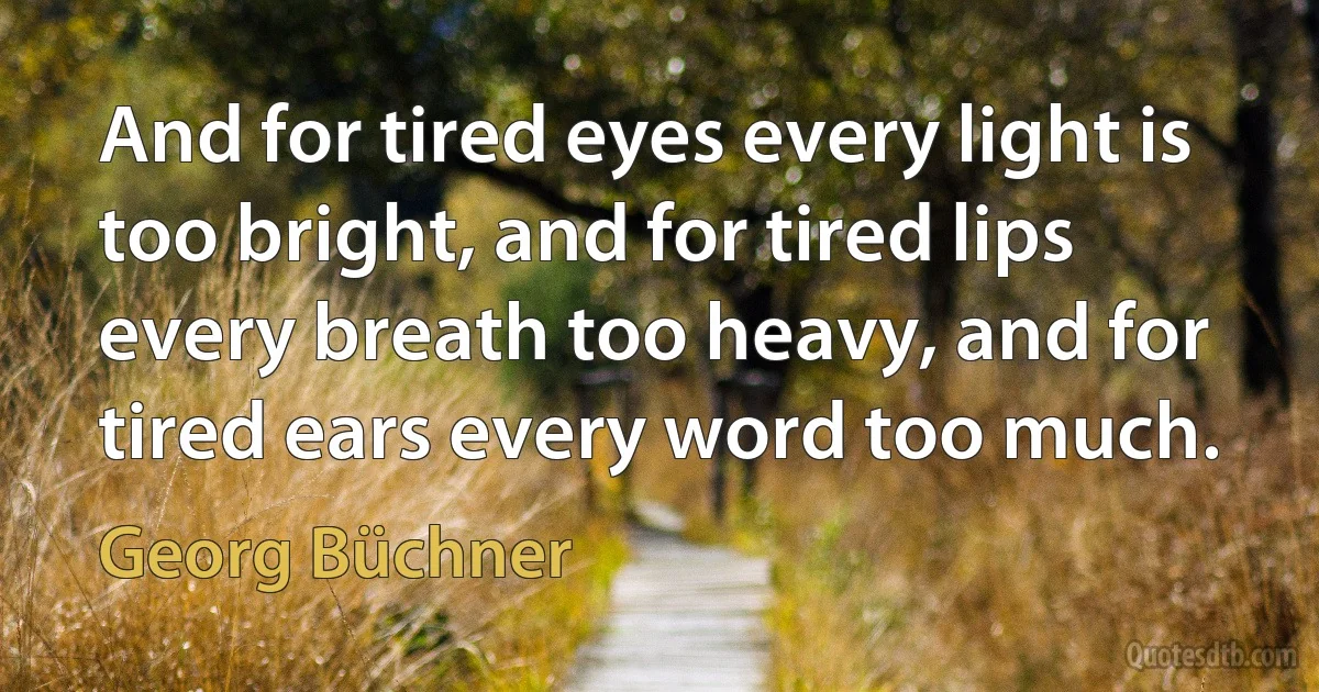 And for tired eyes every light is too bright, and for tired lips every breath too heavy, and for tired ears every word too much. (Georg Büchner)