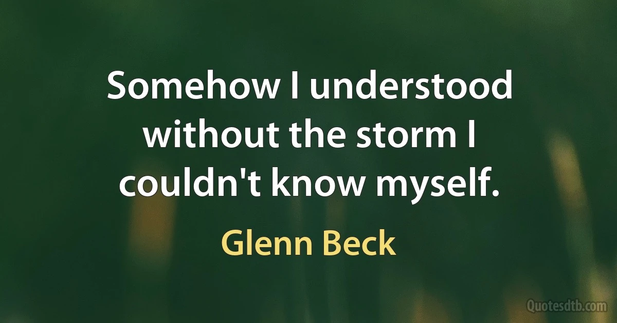 Somehow I understood without the storm I couldn't know myself. (Glenn Beck)