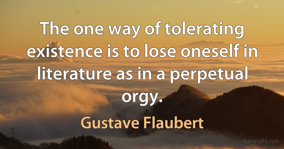 The one way of tolerating existence is to lose oneself in literature as in a perpetual orgy. (Gustave Flaubert)