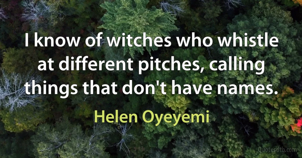 I know of witches who whistle at different pitches, calling things that don't have names. (Helen Oyeyemi)