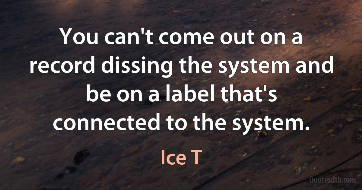 You can't come out on a record dissing the system and be on a label that's connected to the system. (Ice T)