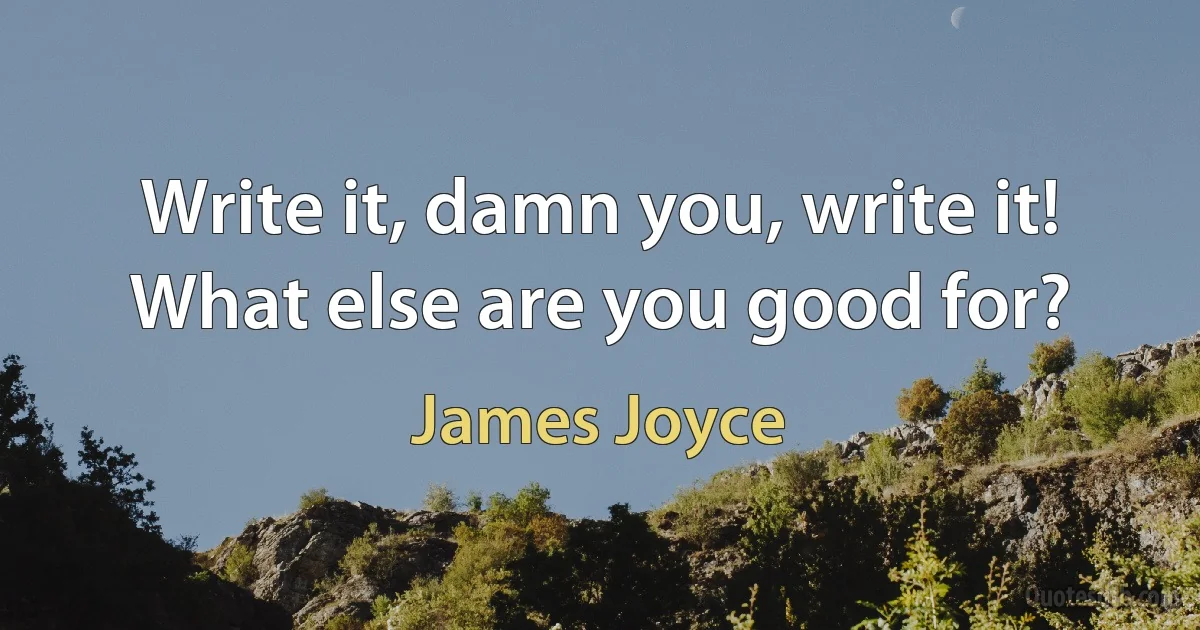 Write it, damn you, write it! What else are you good for? (James Joyce)