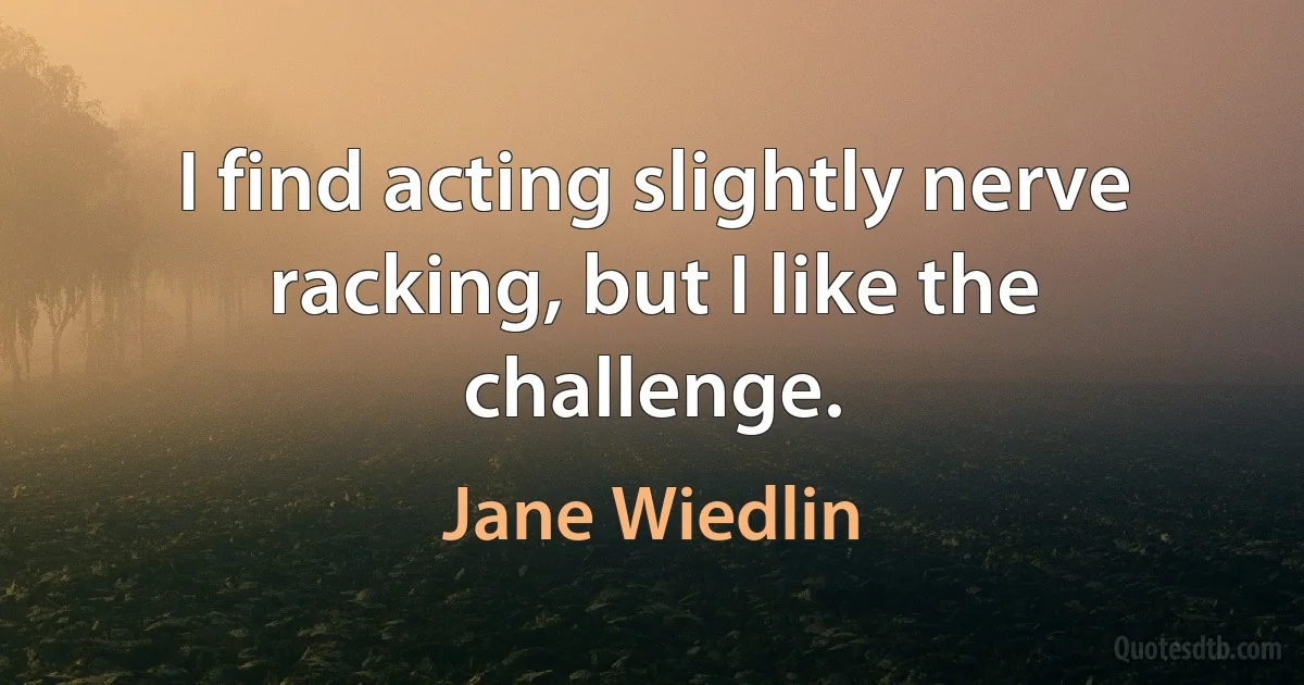 I find acting slightly nerve racking, but I like the challenge. (Jane Wiedlin)