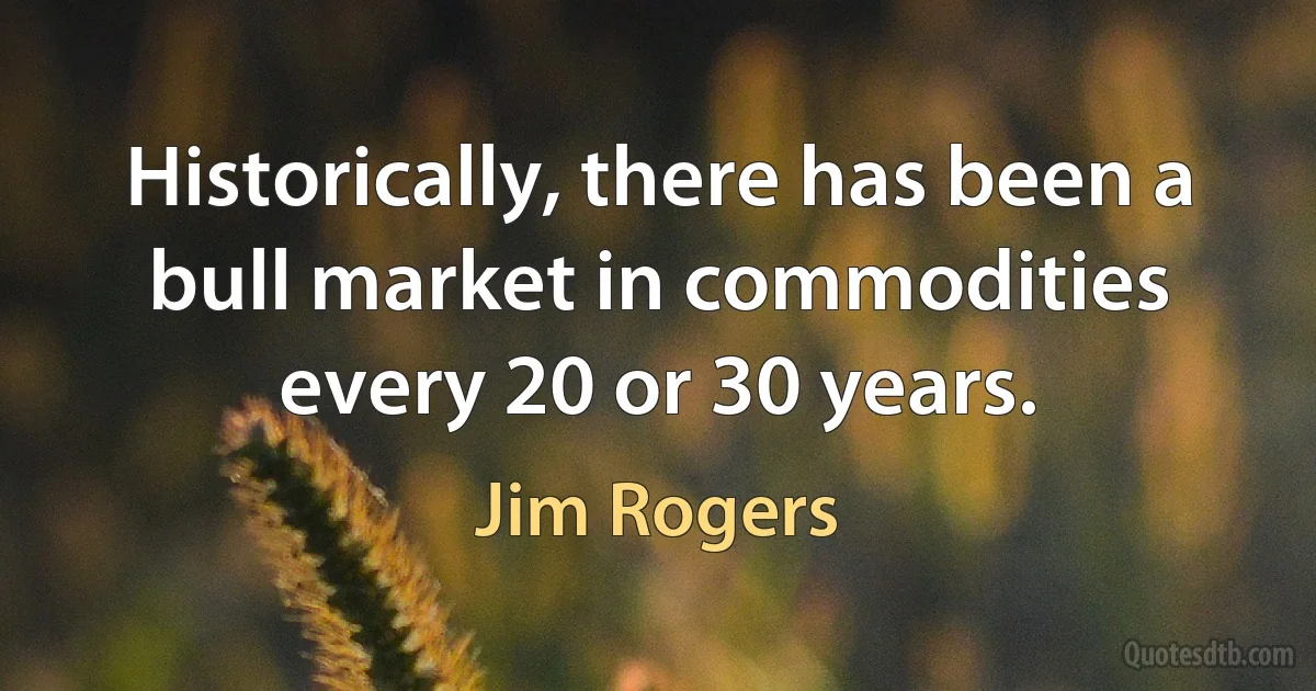 Historically, there has been a bull market in commodities every 20 or 30 years. (Jim Rogers)