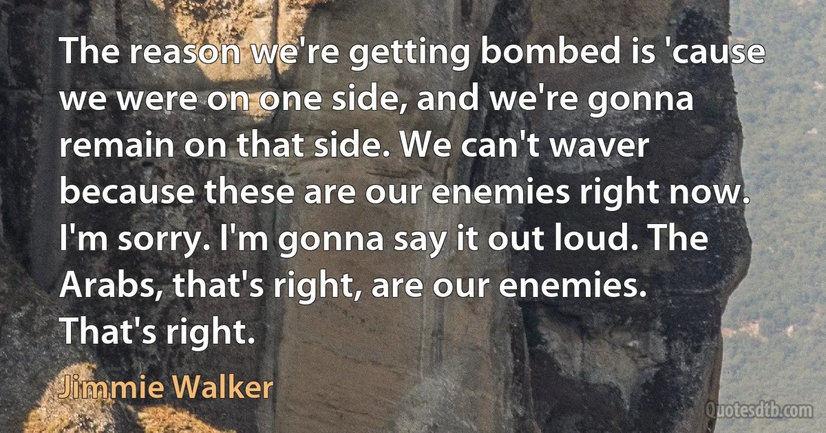 The reason we're getting bombed is 'cause we were on one side, and we're gonna remain on that side. We can't waver because these are our enemies right now. I'm sorry. I'm gonna say it out loud. The Arabs, that's right, are our enemies. That's right. (Jimmie Walker)