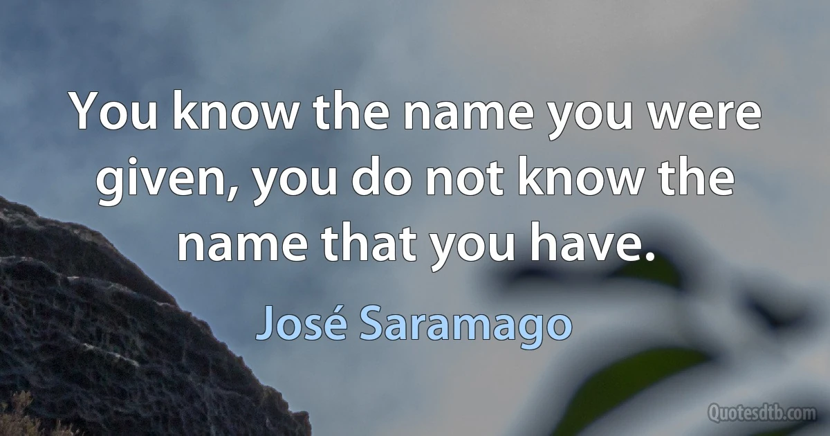 You know the name you were given, you do not know the name that you have. (José Saramago)