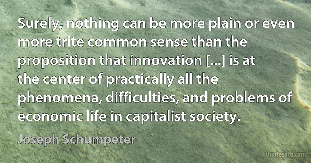 Surely, nothing can be more plain or even more trite common sense than the proposition that innovation [...] is at the center of practically all the phenomena, difficulties, and problems of economic life in capitalist society. (Joseph Schumpeter)