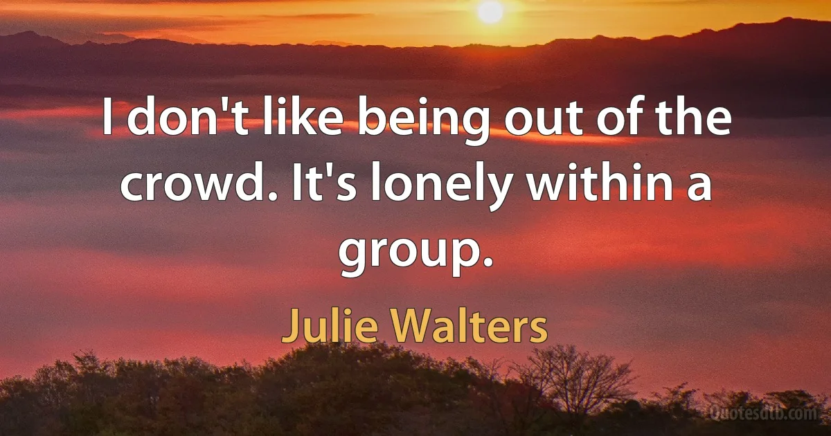 I don't like being out of the crowd. It's lonely within a group. (Julie Walters)