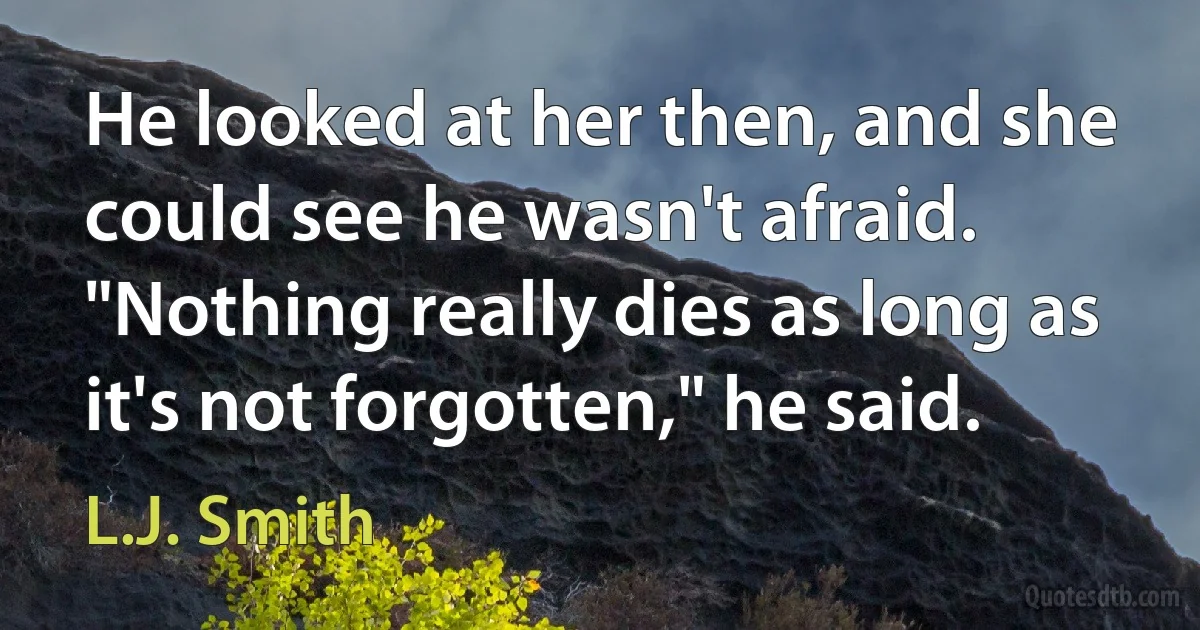 He looked at her then, and she could see he wasn't afraid.
"Nothing really dies as long as it's not forgotten," he said. (L.J. Smith)