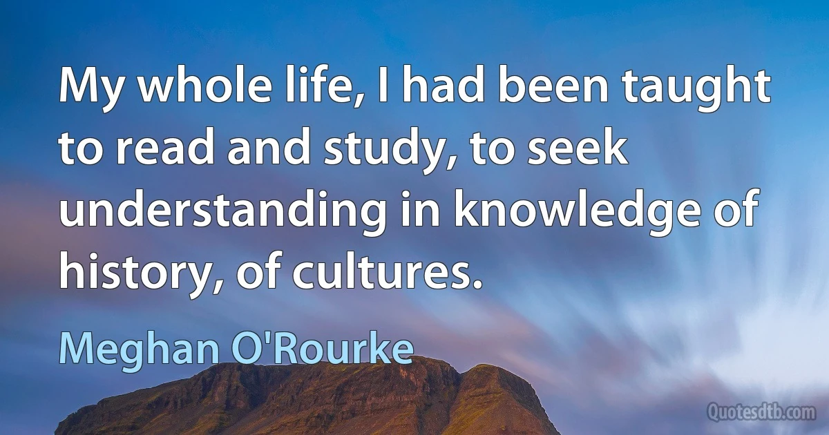 My whole life, I had been taught to read and study, to seek understanding in knowledge of history, of cultures. (Meghan O'Rourke)