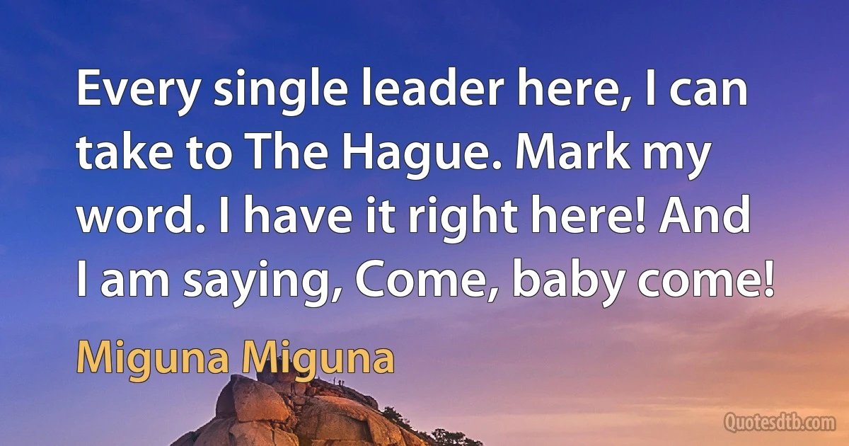 Every single leader here, I can take to The Hague. Mark my word. I have it right here! And I am saying, Come, baby come! (Miguna Miguna)