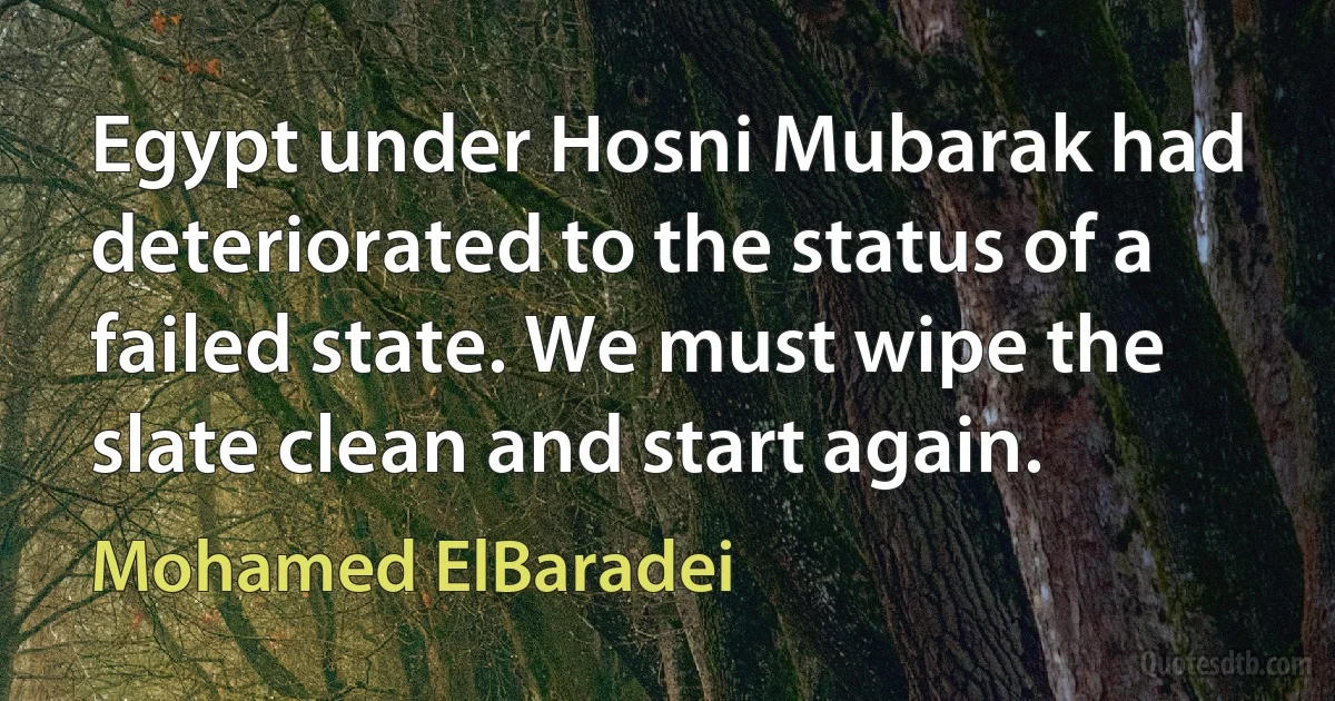 Egypt under Hosni Mubarak had deteriorated to the status of a failed state. We must wipe the slate clean and start again. (Mohamed ElBaradei)