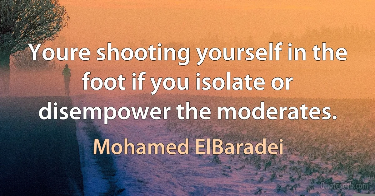 Youre shooting yourself in the foot if you isolate or disempower the moderates. (Mohamed ElBaradei)