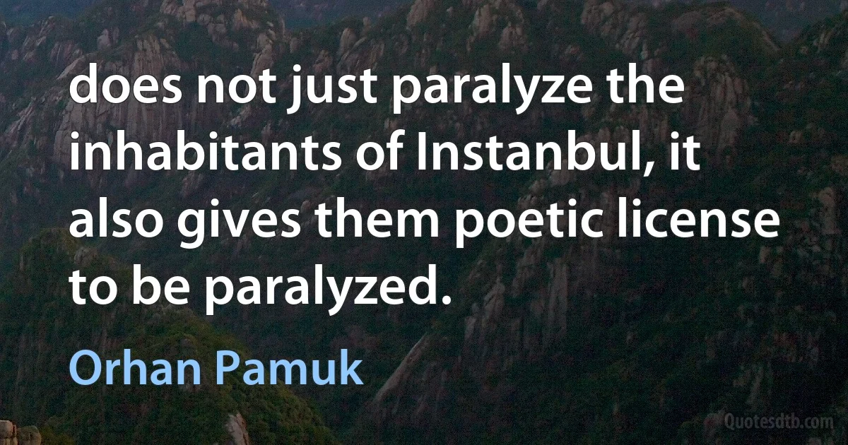 does not just paralyze the inhabitants of Instanbul, it also gives them poetic license to be paralyzed. (Orhan Pamuk)