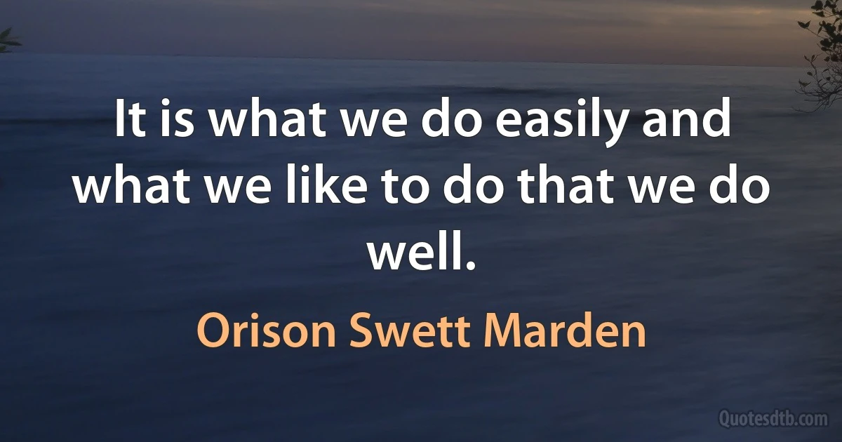 It is what we do easily and what we like to do that we do well. (Orison Swett Marden)