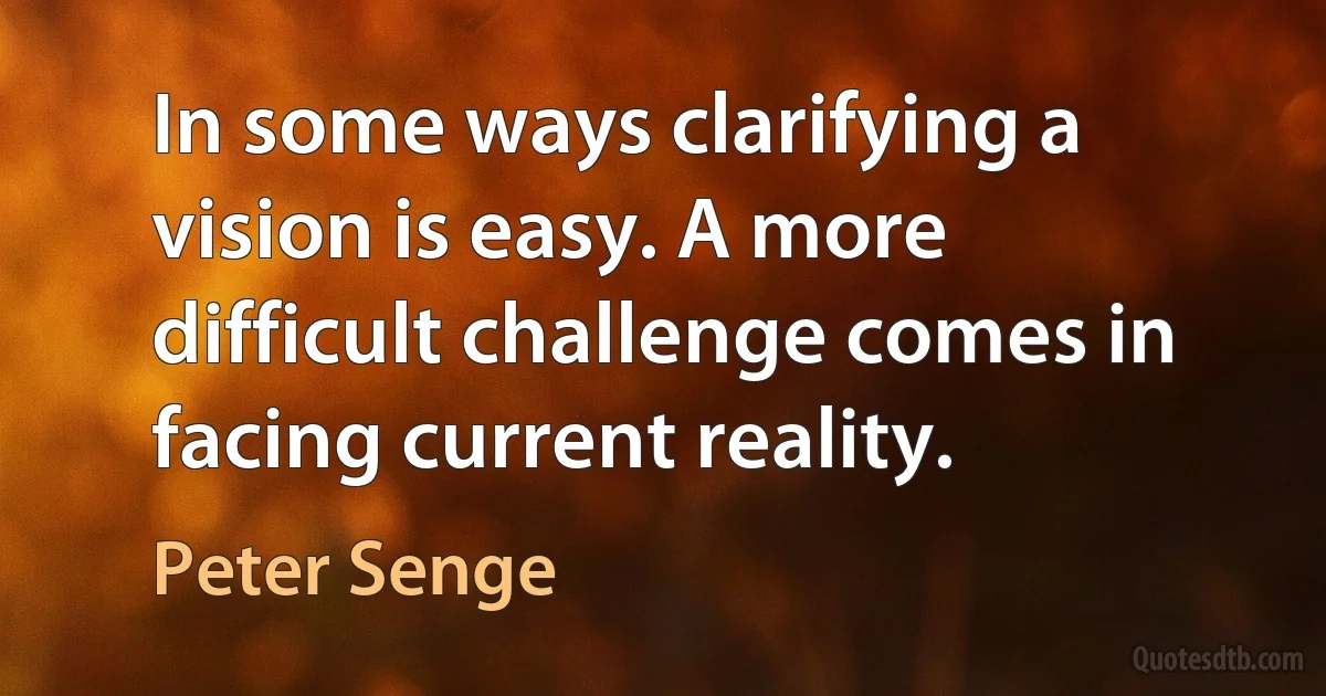 In some ways clarifying a vision is easy. A more difficult challenge comes in facing current reality. (Peter Senge)