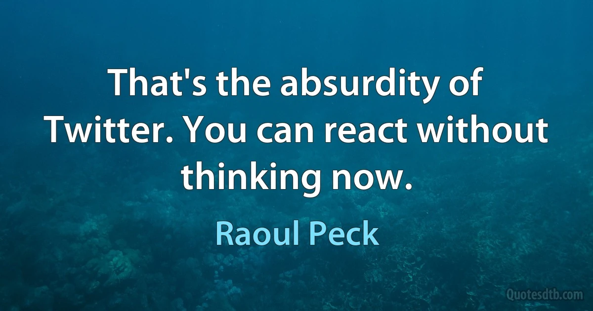 That's the absurdity of Twitter. You can react without thinking now. (Raoul Peck)