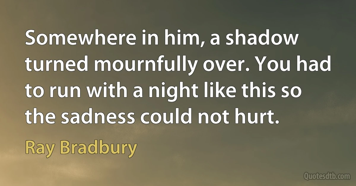 Somewhere in him, a shadow turned mournfully over. You had to run with a night like this so the sadness could not hurt. (Ray Bradbury)