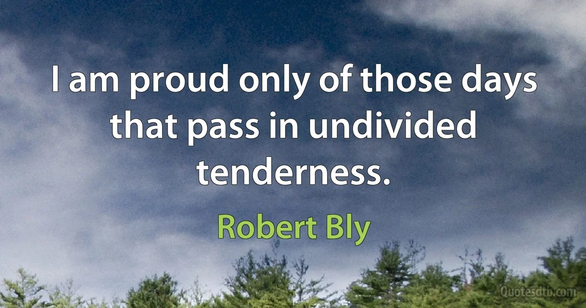 I am proud only of those days that pass in undivided tenderness. (Robert Bly)