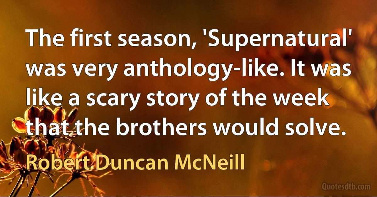 The first season, 'Supernatural' was very anthology-like. It was like a scary story of the week that the brothers would solve. (Robert Duncan McNeill)