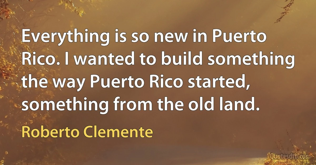 Everything is so new in Puerto Rico. I wanted to build something the way Puerto Rico started, something from the old land. (Roberto Clemente)