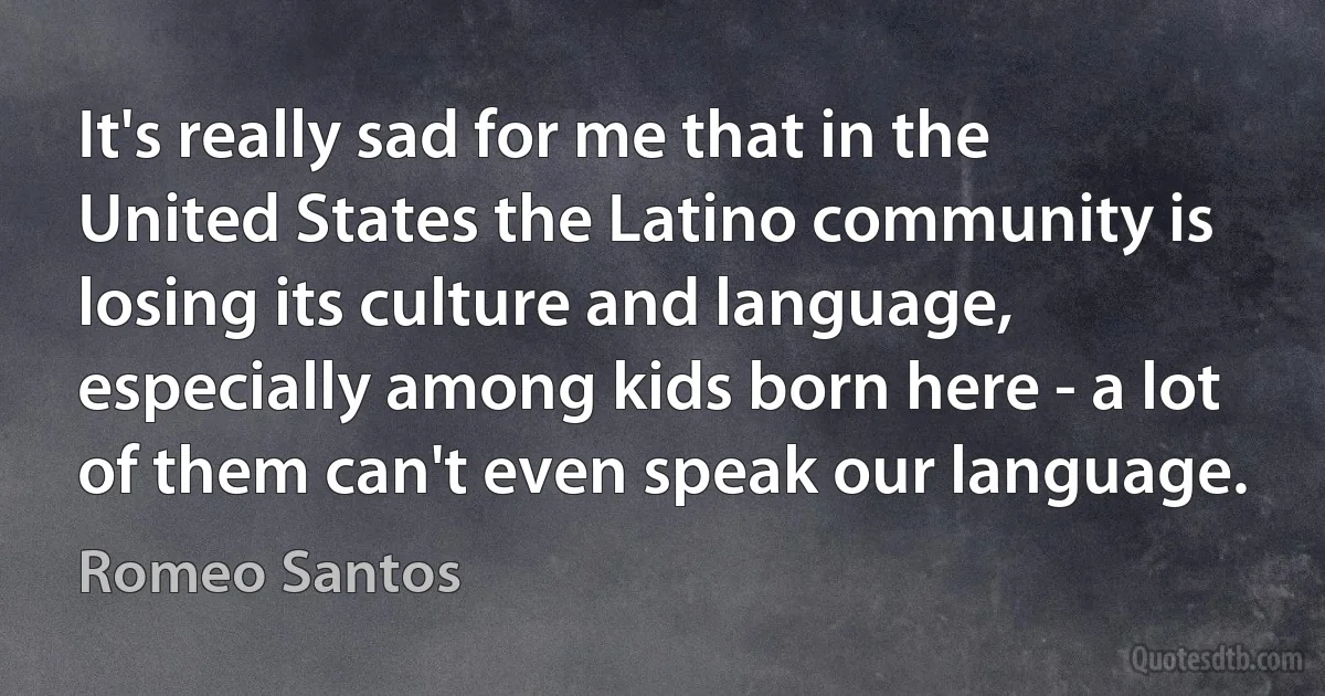 It's really sad for me that in the United States the Latino community is losing its culture and language, especially among kids born here - a lot of them can't even speak our language. (Romeo Santos)