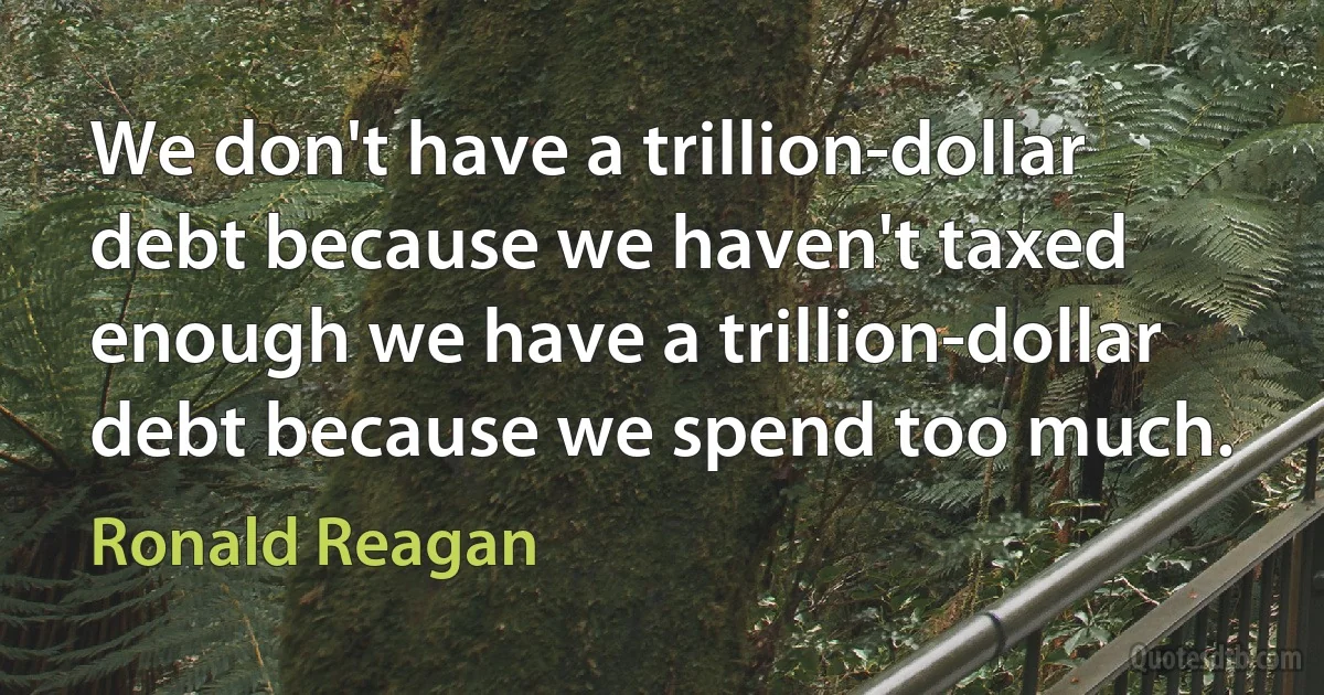 We don't have a trillion-dollar debt because we haven't taxed enough we have a trillion-dollar debt because we spend too much. (Ronald Reagan)