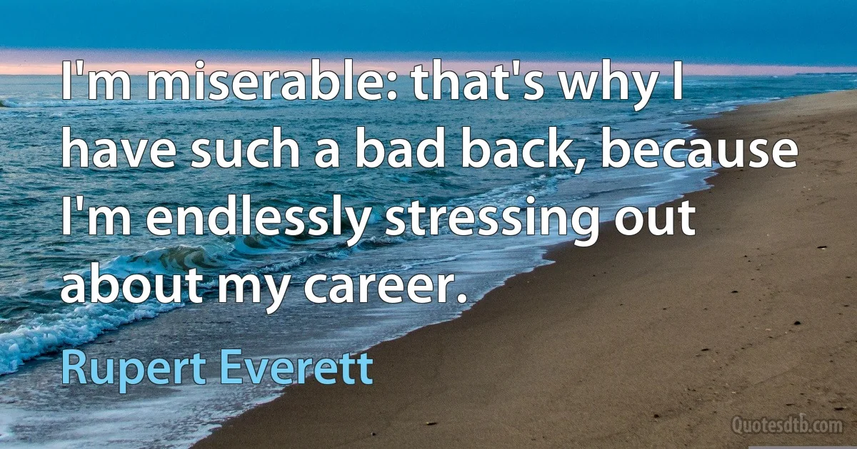 I'm miserable: that's why I have such a bad back, because I'm endlessly stressing out about my career. (Rupert Everett)