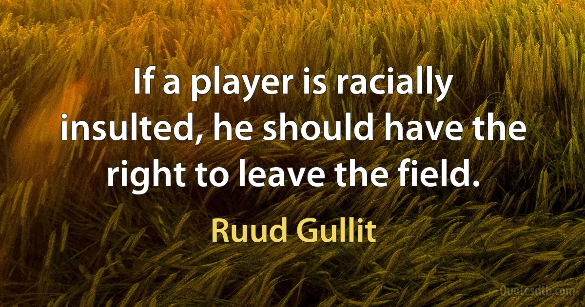 If a player is racially insulted, he should have the right to leave the field. (Ruud Gullit)