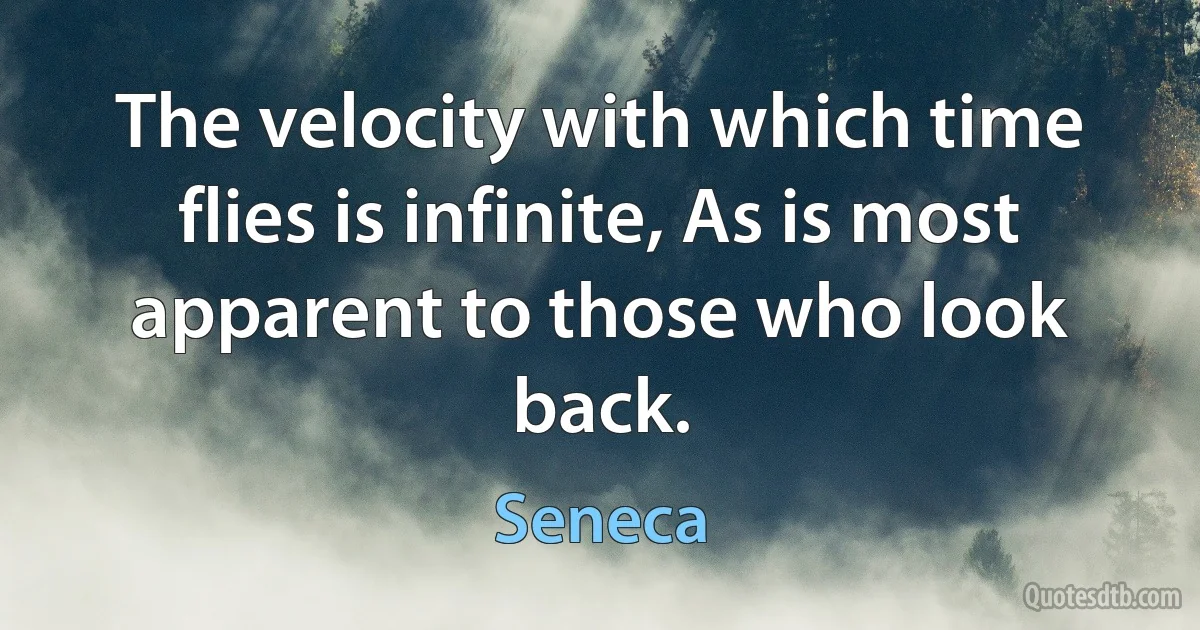 The velocity with which time flies is infinite, As is most apparent to those who look back. (Seneca)