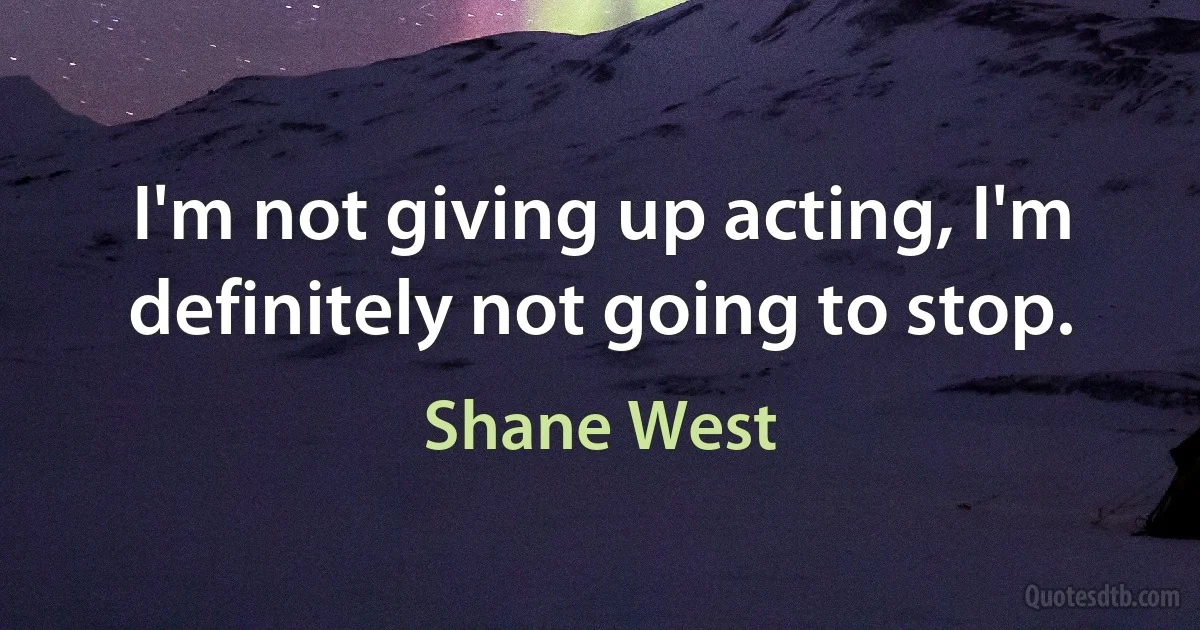 I'm not giving up acting, I'm definitely not going to stop. (Shane West)