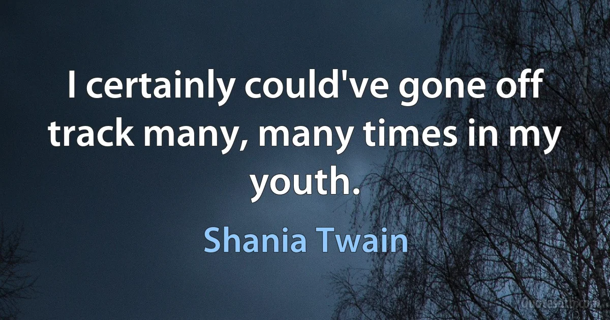 I certainly could've gone off track many, many times in my youth. (Shania Twain)