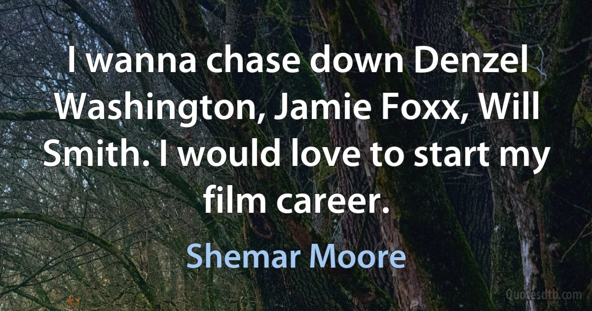 I wanna chase down Denzel Washington, Jamie Foxx, Will Smith. I would love to start my film career. (Shemar Moore)